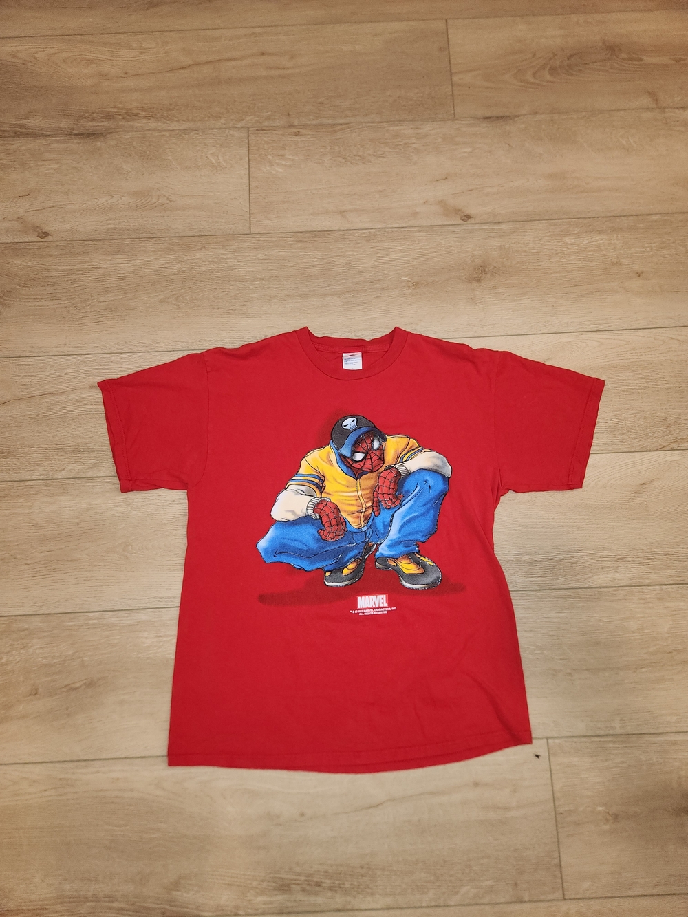 Vintage Y2K 2003 Spider-Man Punisher Hat Red Graphic T-shirt Mens Size Large New